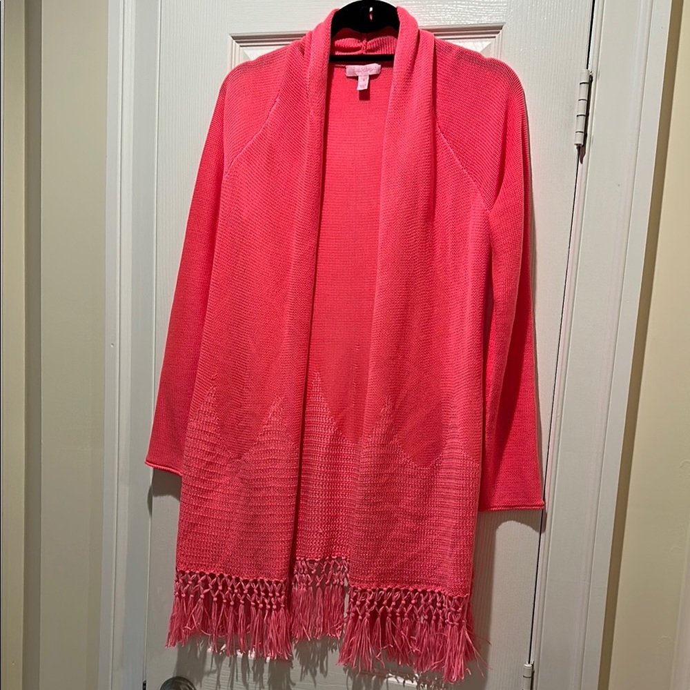 Lilly Pulitzer Coral Fringe Cardigan
